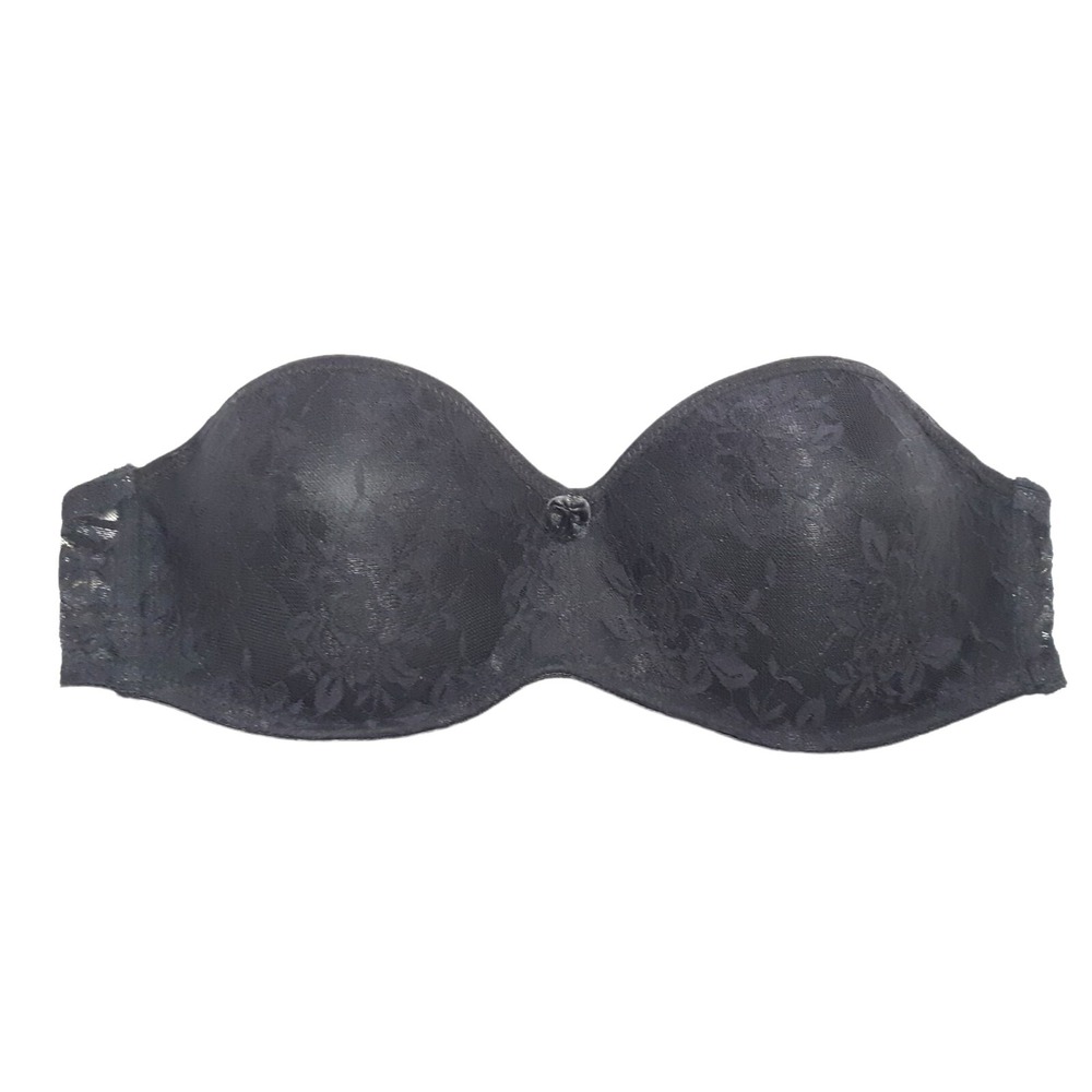 Rene Rofe Bra 36B Black Strapless Floral Lace Padded Underwired Womens